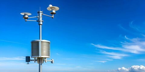 Weather station with clear blue sky background , meteorology, monitoring, technology, equipment, climate, environment