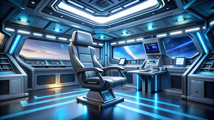 Obraz premium Futuristic spaceship interior with a sleek captains chair, space, technology, science fiction