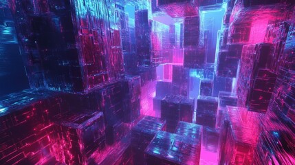 Fototapeta premium Futuristic neon lit cityscape with abstract skyscrapers