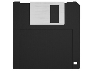 Diskette, 3D modeled floppy disk with plastic texture and aluminum cover. Transparent background