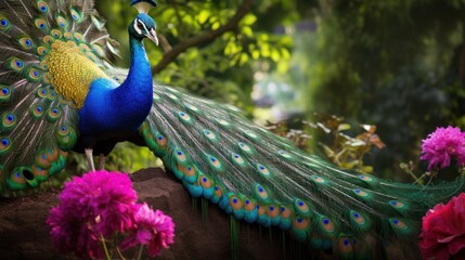 Obraz premium Peacock Displaying its Feathers
