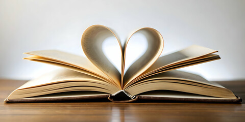 Fototapeta premium A heart shaped book with blank pages, love, Valentine's Day, romantic, reading, literature, education, library, knowledge