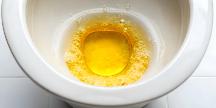 Closeup image of yellowish urine with a bubble in a toilet bowl, urine, health, problem, closeup, yellowish, bubble