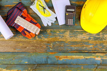 Rustic wooden background with safety gear celebrates Labor Day at United States of America
