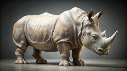 Fototapeta premium Elegant marble rhinoceros statue with lifelike detail , statue, marble, rhinoceros, elegant, lifelike, sculpture, art, animal