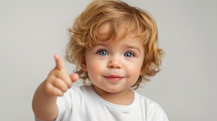 Naklejka premium Curious Child Pointing at Camera
