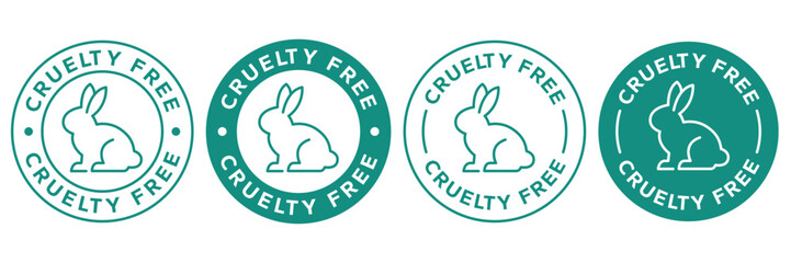 Cruelty Free label, logo, badge, icon, sticker, symbol, emblem, stamp, green, line, flat vector, isolated illustration. Cruelty free not tested on animals label for product packaging design.