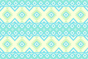 Green, blue, yellow, and white geometric patterns that are traditional, ethnic, Navajo, or Native American Indian. designs for clothing, curtains, carpets, sarongs, Hmong, and fabric edges.