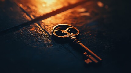An Ornate Key Positioned on a Dark Background with Warm Color Accents