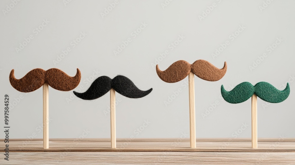 Canvas Prints Four fake mustaches are on a wooden surface