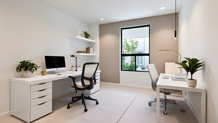 Fototapeta premium modern office interior interior, room, furniture, home, living, design, house, sofa, apartment, living room, table, luxury, architecture, office, window, chair, floor, wall, light, decor, armchair, co