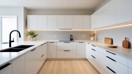 modern kitchen in house kitchen, interior, home, room, house, design, furniture, luxury, architecture, cabinet, contemporary, new, sink, nobody, apartment, indoor, oven, floor, stove, wood, table, win