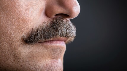 A man with a mustache has a stubble on his chin