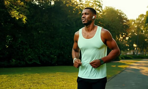 Puerto Rican Man Jogging in Park Listening to Music