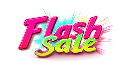 Flash Sale text in a retro, 80s-inspired font with bright colors like neon pink and green