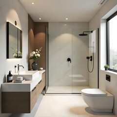 stylish beautiful bathroom interior with glass shower modern bathroom interior modern bathroom interior with shower bathroom with tiles