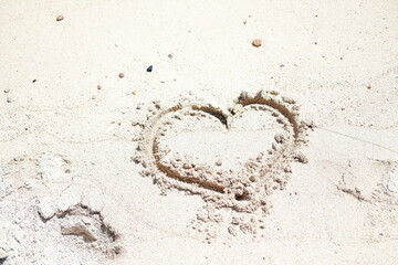 Heart drawn on the beach sand