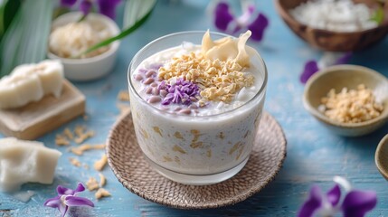 Colorful Halo-Halo in a Glass with Crushed Ice and Mixed Ingredients