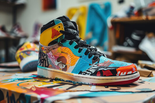 Custom Sneaker Design, Artists hand-painting and customizing sneakers with unique designs