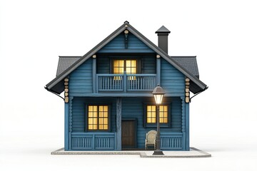 luxury classic cyan chalet house with classic garden lamp isolated on white background 