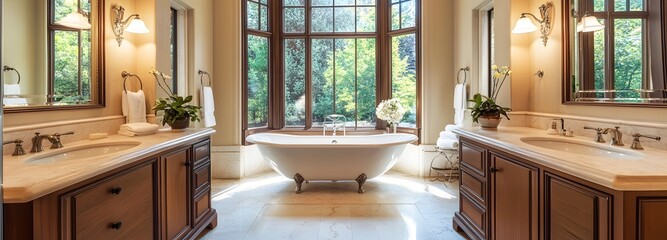8. A luxurious bathroom with a freestanding soaking tub, double vanity, and elegant fixtures