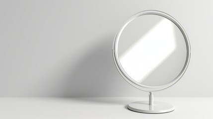 Round White Mirror on Tabletop with Minimalist Design
