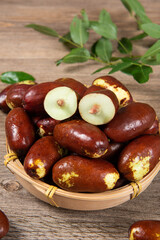 Fresh raw jujubes fruits on table.