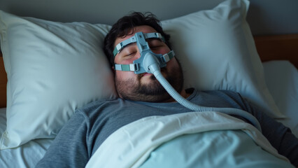 Obese Man Sleeping with CPAP