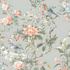 Floral Pattern with Birds