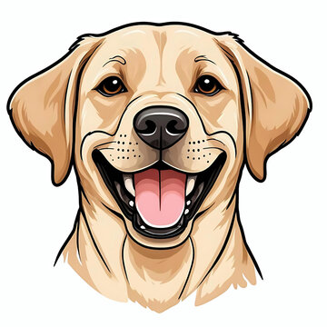 Happy labrador retriever dog face cartoon illustration, yellow lab dog breed design element mascot icon clip art