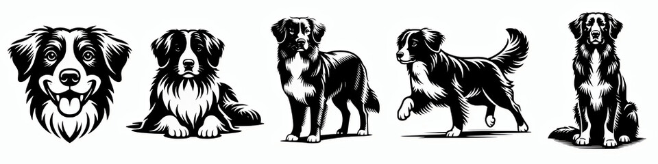Fototapeta premium Set of nova scotia duck tolling retriever vector silhouette illustration collection, dog breed clip art element design 
