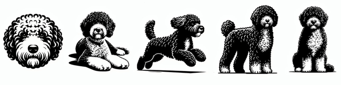 Set of lagotto romagnolo dog vector silhouette illustration collection, design clip art element