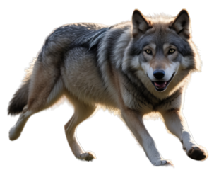 A wolf running in a field