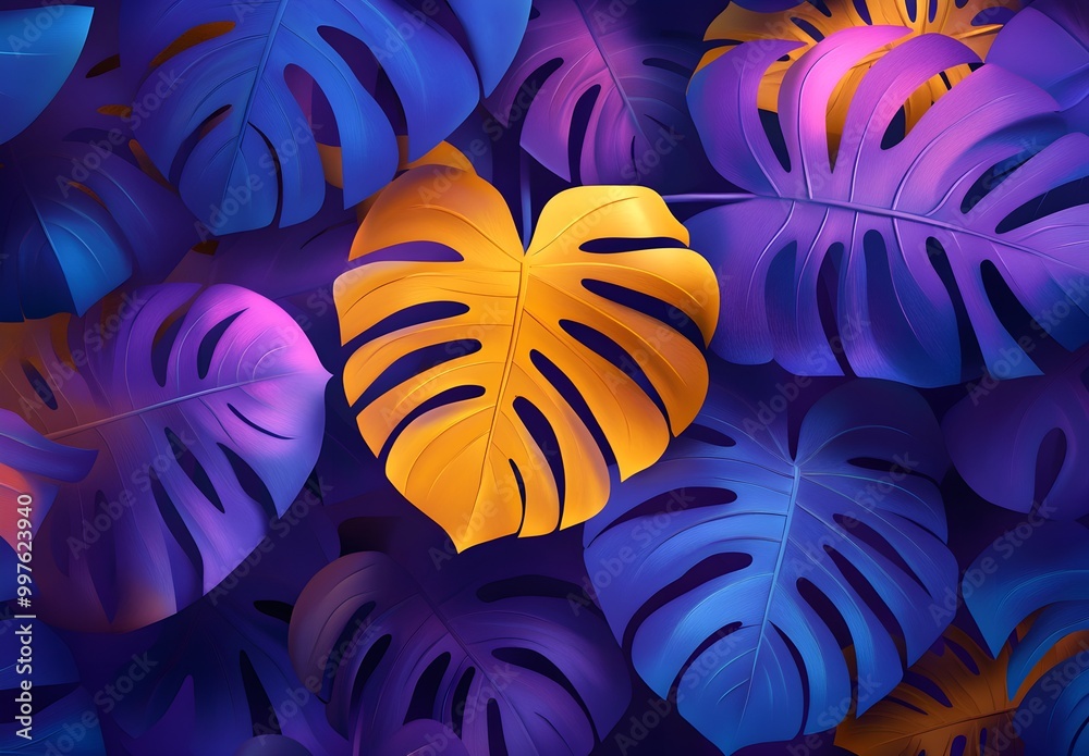 Sticker tropical leaves in vibrant colors