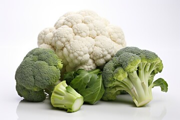Healthy broccoli and cauliflower isolated, generative IA