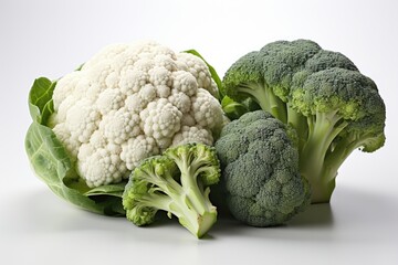 Healthy broccoli and cauliflower isolated, generative IA