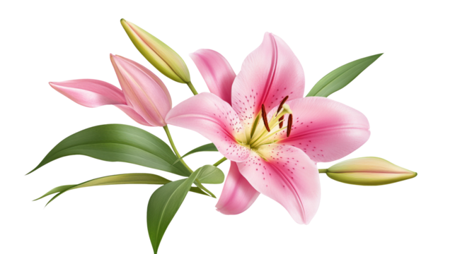 Pink lily flower bouquet isolated on transparent background
