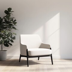A modern armchair in a bright room, complemented by a lush plant, perfect for stylish interior decor and relaxation.