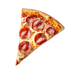 Pepperoni pizza slice isolated on transparent background with clipping path.