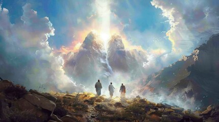 Transfiguration of Jesus radiant and majestic on the mountaintop