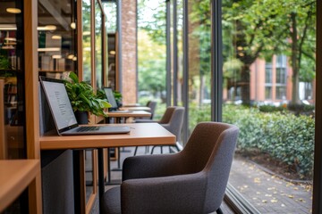 Obraz premium A quiet study area in the office library equipped with soundproof booths for focused work, Generative AI