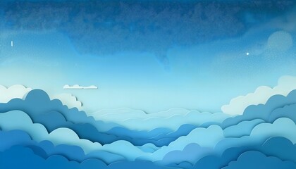 Fototapeta premium The sky background is filled with pastel fluffy clouds in a paper layer format.