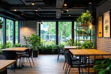 Fototapeta premium A serene office library with plants and art, creating a relaxing environment for reading and studying, Generative AI