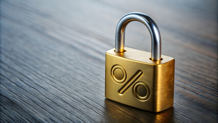 Naklejka premium Macro shot of a brass padlock engraved with a percentage symbol, symbolizing financial security and interest rates, finance