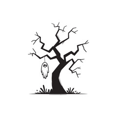 Vector Illustration of a Dead Tree Silhouette with Bare Branches.