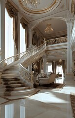 42. A beautiful foyer with elegant furniture and a grand staircase