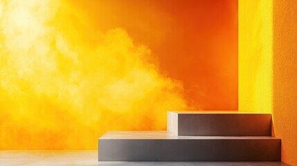 Minimalist Grey Podium with Orange Background