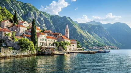 Fototapeta premium A luxurious private jet designed for traveling across the stunning landscapes of the Balkans. This aircraft features a sleek design and modern amenities, 