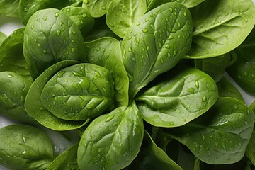 Spinach leaves close isolated in the white background, generative IA