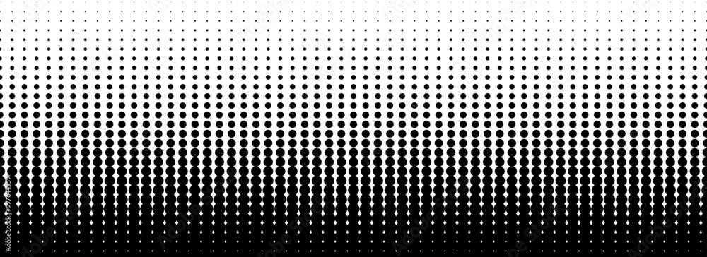 Poster Dotted halftone gradient texture. Fading oval dot background. Repeated dots gradation pattern. Black vanishing comic pop art overlay backdrop. Halftone raster effect wallpaper. Vector